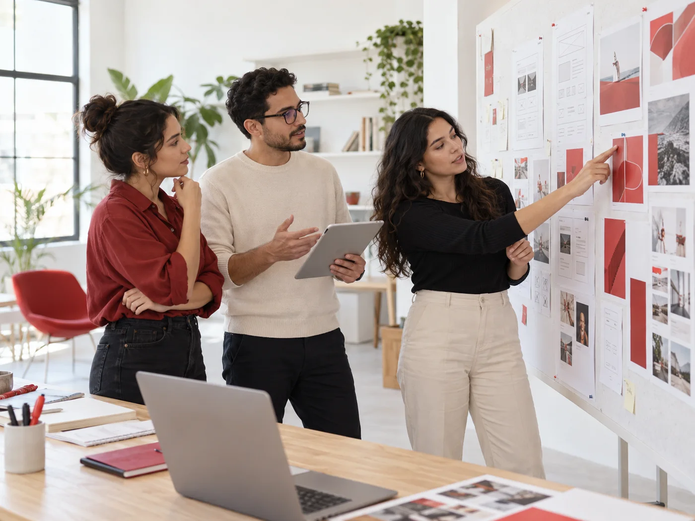 Imagen conceptual de un equipo creativo revisando una estrategia visual