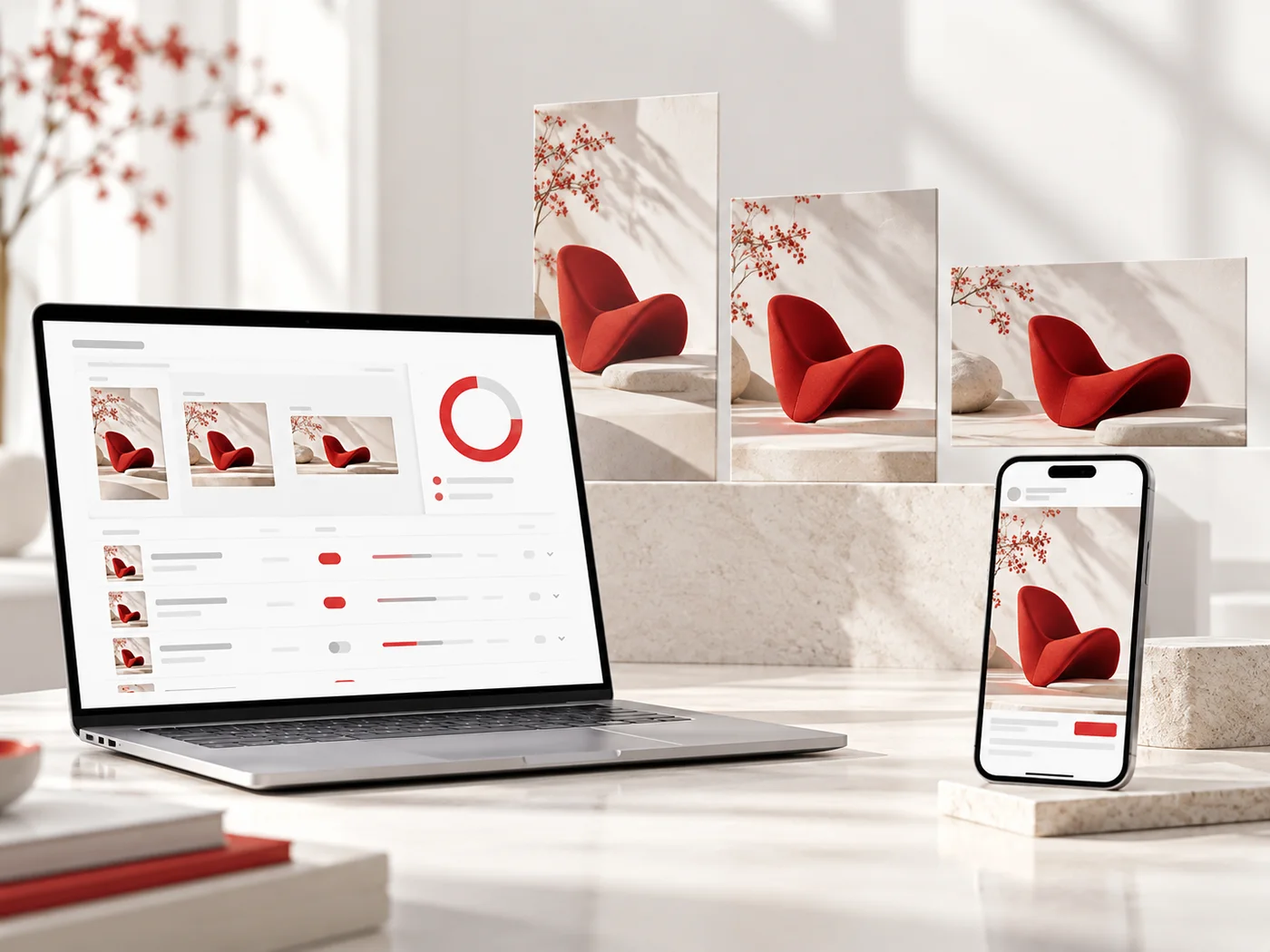 Representación conceptual de campañas publicitarias y creatividades en distintos formatos